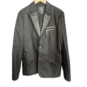 Guess Y2K Tech Blazer Men's Large Black 2-Button Satin Lapel MP3 Pocket
